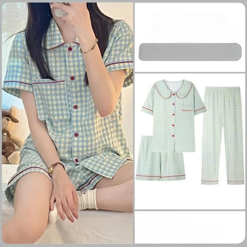 3pcs/set Short Sleeve Premium Feeling Pajamas Women s Cardigan Short Sleeve Long Pants Homewear Ladies Student Pajama ThreeSet Average зелений
3pcs/set Short Sleeve Premium Feeling Pajamas Women s Cardigan Short Sleeve Long Pants Homewear Ladies Student Pajama ThreeSet Average зелений