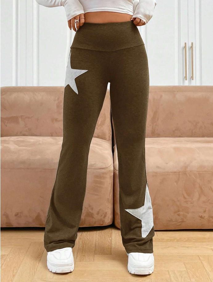 2025 Sporty Casual High Waist Micro Flared Star Pants L коричневый
2025 Sporty Casual High Waist Micro Flared Star Pants L коричневый