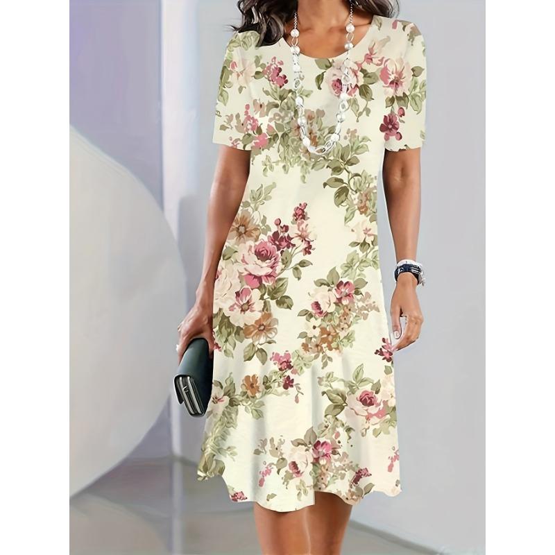 Платье с круглым вырезом и цветочным принтом Элегантное платье с коротким рукавом для весны и лета Женская одежда XL
Платье с круглым вырезом и цветочным принтом Элегантное платье с коротким рукавом для весны и лета Женская одежда XL