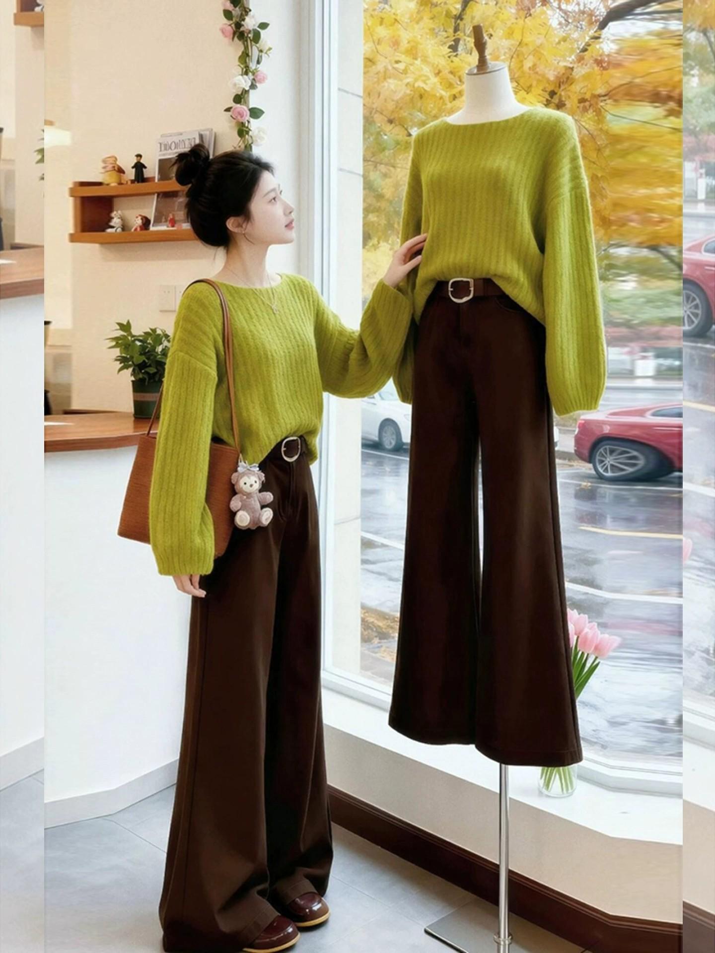 Chic Korean Style Green Knitwear & Wide-Leg Pants Set for Women - Perfect for Autumn/Winter. Large
Chic Korean Style Green Knitwear & Wide-Leg Pants Set for Women - Perfect for Autumn/Winter. Large