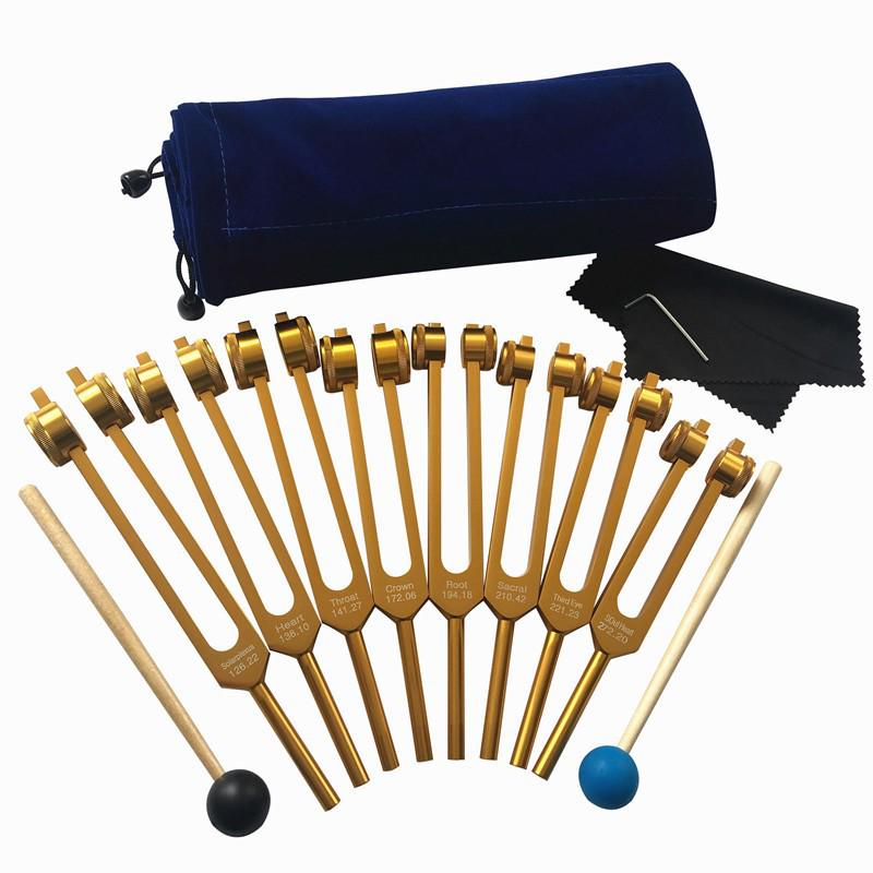 8-Piece Aluminum Tuning Fork Set: 126.22, 136.1, 141.27, 172.06, 194.18, 210.42, 221.23 Hz Full Set Gold
8-Piece Aluminum Tuning Fork Set: 126.22, 136.1, 141.27, 172.06, 194.18, 210.42, 221.23 Hz Full Set Gold