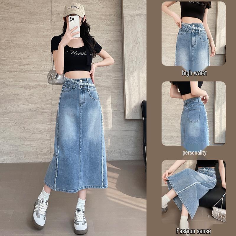 Blue Irregular Lace-Trim High-Waisted Denim Midi Skirt for Women - Spring/Summer Bodycon Style XS
Blue Irregular Lace-Trim High-Waisted Denim Midi Skirt for Women - Spring/Summer Bodycon Style XS