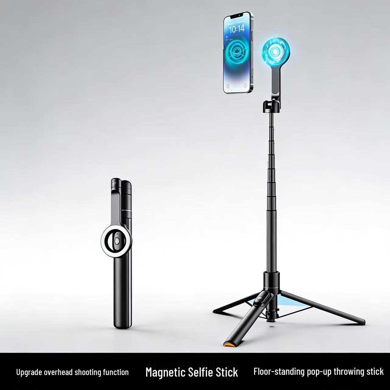 Enhanced Magnetic Selfie Stick with Tripod, Auto-Pop-Up Feature, Overhead Stabilization, and Live Streaming Support.
Enhanced Magnetic Selfie Stick with Tripod, Auto-Pop-Up Feature, Overhead Stabilization, and Live Streaming Support.