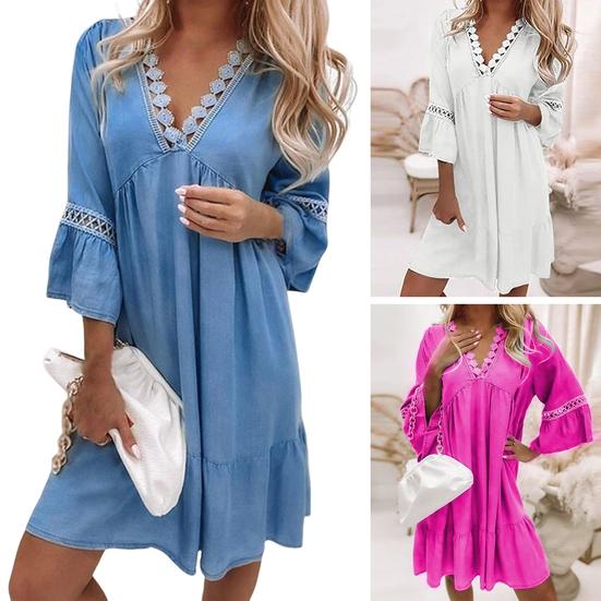 Мода Женщины Платье Сплошной Цвет Три Четверти Рукав V Шея Большой Подол Богемия Пляжное платье Праздничная одежда
Мода Женщины Платье Сплошной Цвет Три Четверти Рукав V Шея Большой Подол Богемия Пляжное платье Праздничная одежда