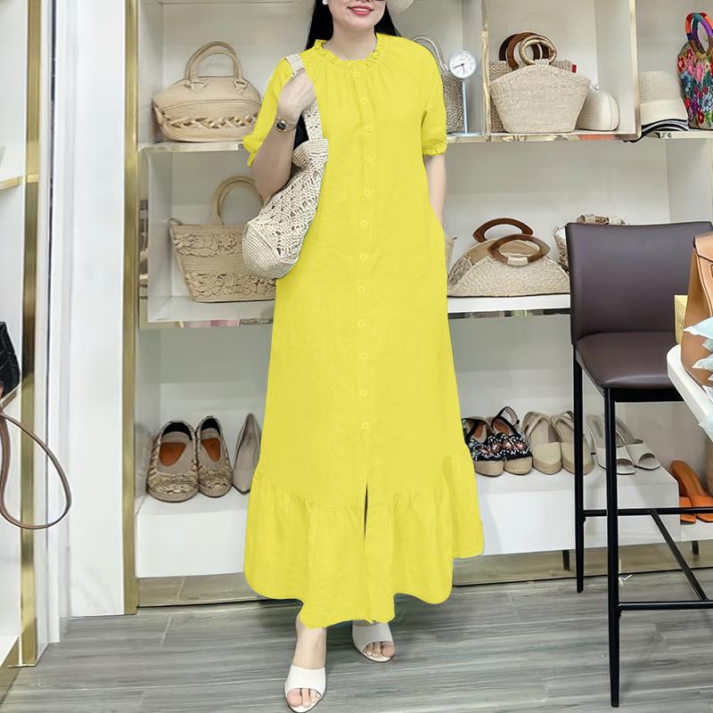 ZANZEA Женское летнее платье с круглым вырезом, свободное, повседневное, с коротким рукавом, длинное L жёлтый
ZANZEA Женское летнее платье с круглым вырезом, свободное, повседневное, с коротким рукавом, длинное L жёлтый