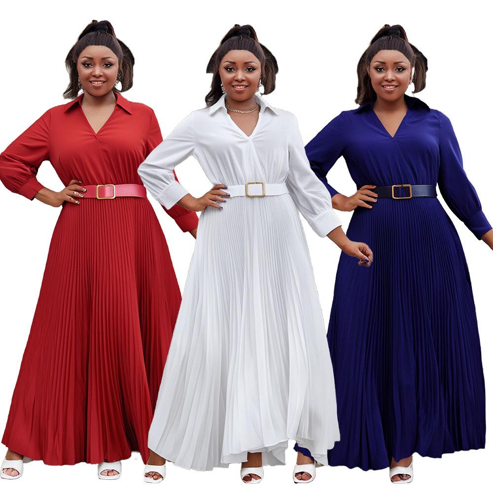 V-neck Long-sleeved Plus Size Solid Color Pleated Women s Dress with Belt Extra Large красный
V-neck Long-sleeved Plus Size Solid Color Pleated Women s Dress with Belt Extra Large красный
