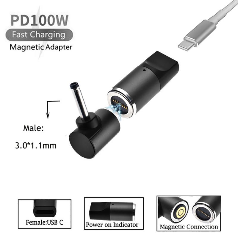 For ASUS/Acer/LG/Samsung Laptop 100W Magnetic Adapter Type-C Female to 3.0mmx1.1mm Male Plug Fast Charging Converter As Shown A
For ASUS/Acer/LG/Samsung Laptop 100W Magnetic Adapter Type-C Female to 3.0mmx1.1mm Male Plug Fast Charging Converter As Shown A