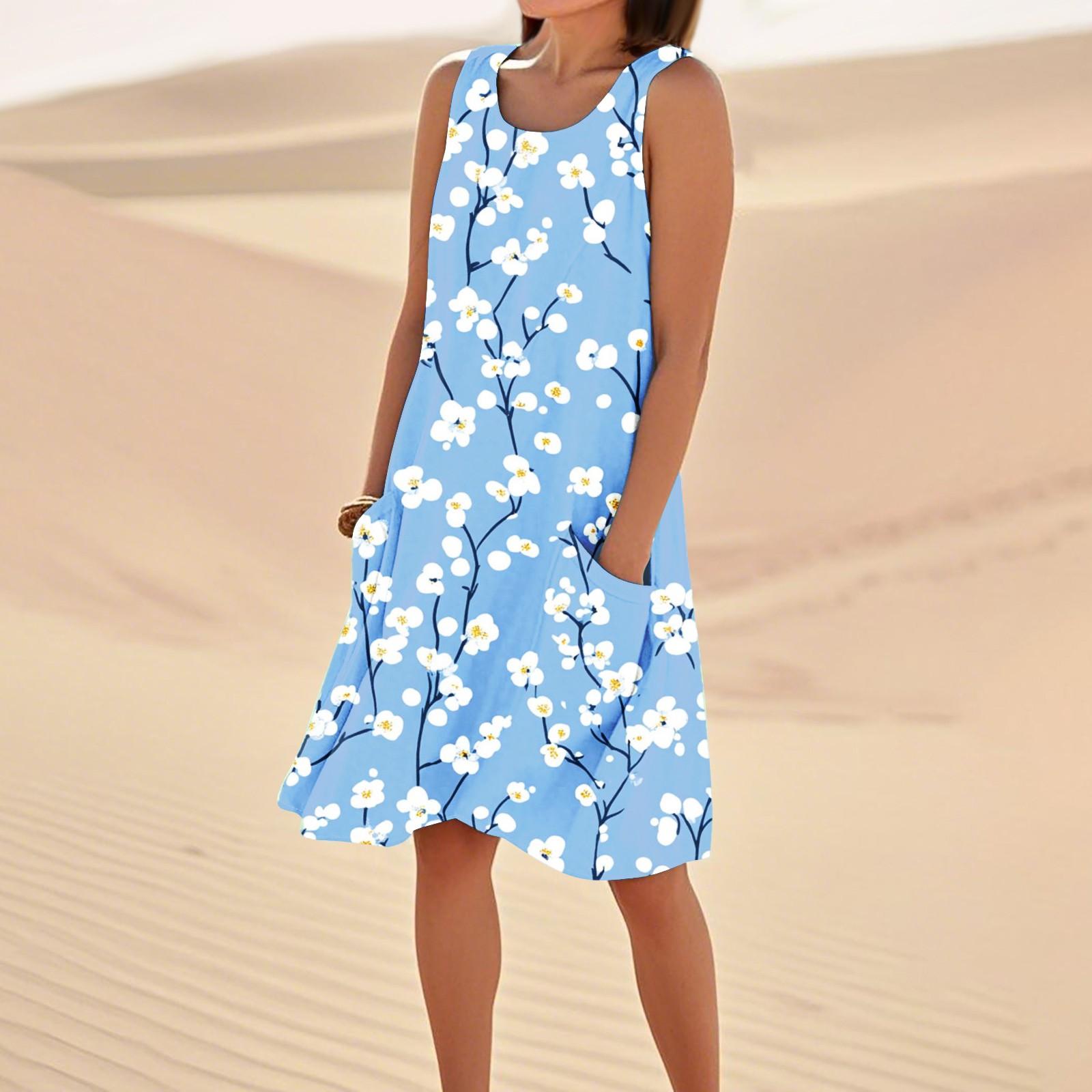 Women s Casual Summer Floral Print Sleeveless Pocket Dress XL небо синє кольору
Women s Casual Summer Floral Print Sleeveless Pocket Dress XL небо синє кольору