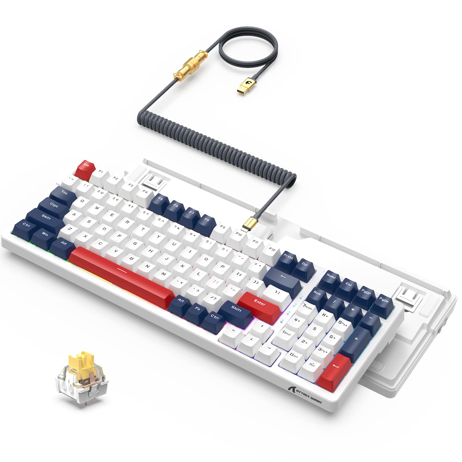 x ATTACK SHARK K98 Gaming Keyboard Wired Custom Mechanical 100 Keys Yellow Axis Key Hot Plug PBT Keycap RGB Backlight Linear Tactile EVA Sound
x ATTACK SHARK K98 Gaming Keyboard Wired Custom Mechanical 100 Keys Yellow Axis Key Hot Plug PBT Keycap RGB Backlight Linear Tactile EVA Sound