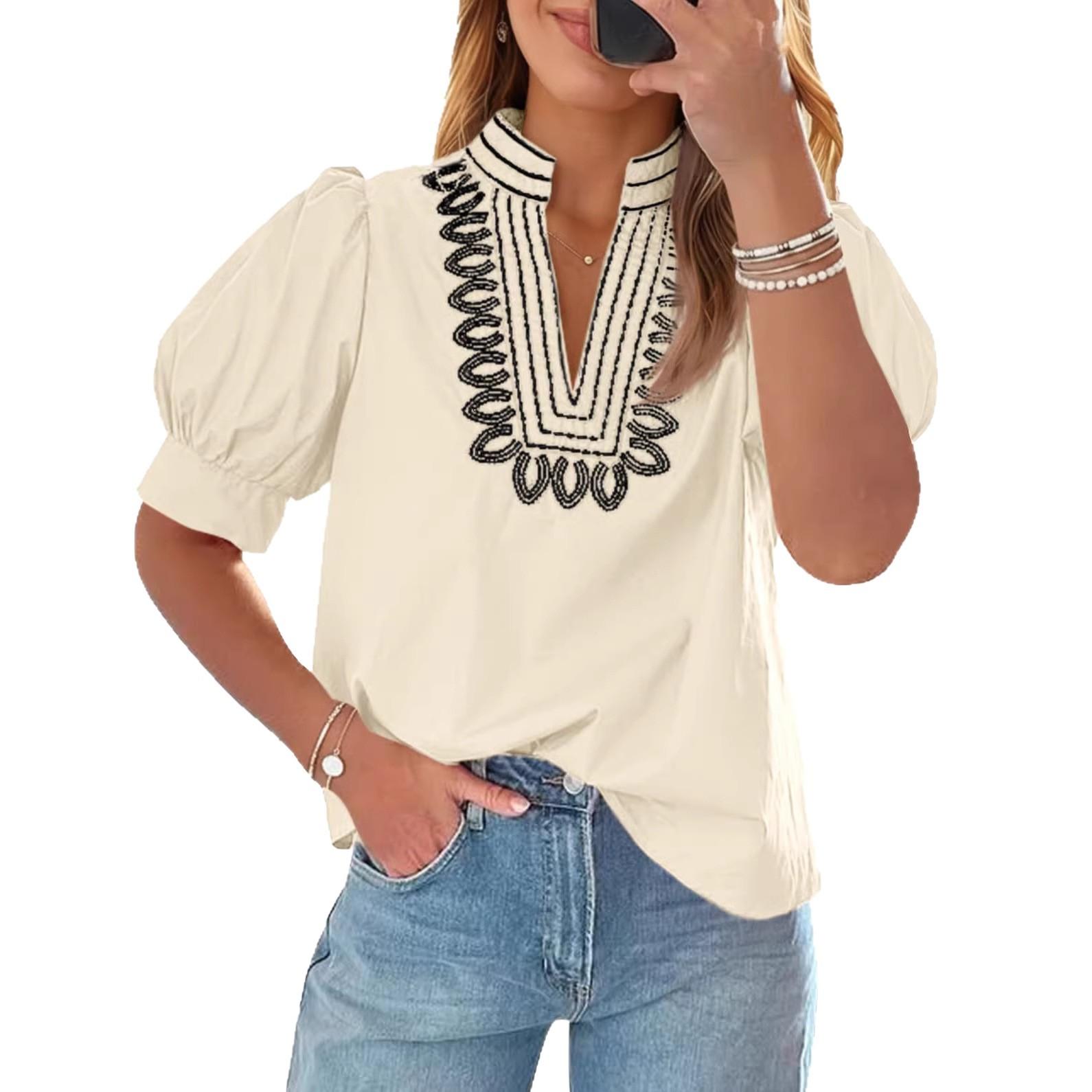 Women s Summer Embroidered V Neck Puff Short Sleeve Blouse Notched Collar Loose Fit Casual Boho Style Daily Wear Fashion Top XXL бежевий
Women s Summer Embroidered V Neck Puff Short Sleeve Blouse Notched Collar Loose Fit Casual Boho Style Daily Wear Fashion Top XXL бежевий