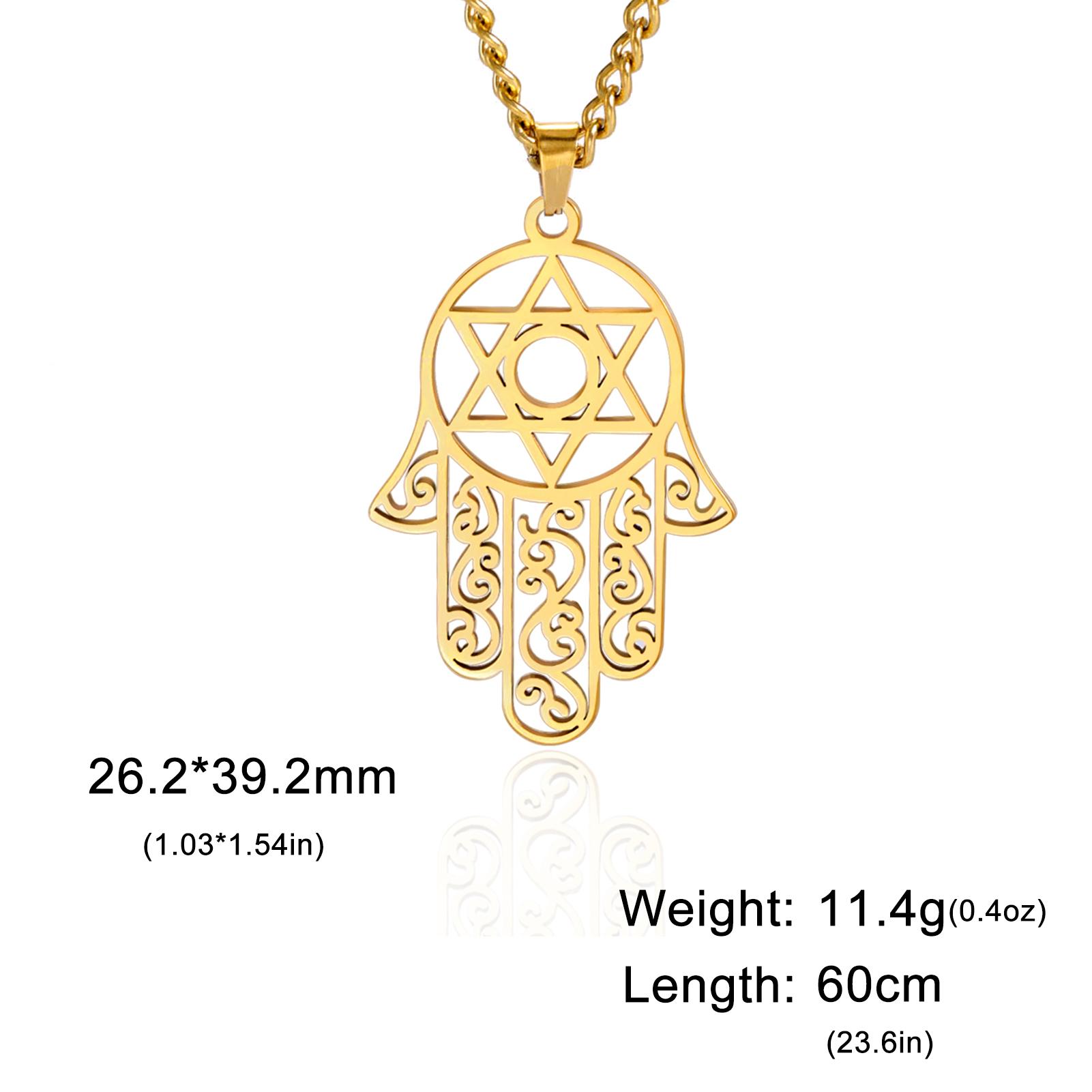 Retro hexagonal star palm shaped necklace stainless steel Hamza Fatima hand necklace punk hip-hop good luck jewelry 60cm
Retro hexagonal star palm shaped necklace stainless steel Hamza Fatima hand necklace punk hip-hop good luck jewelry 60cm