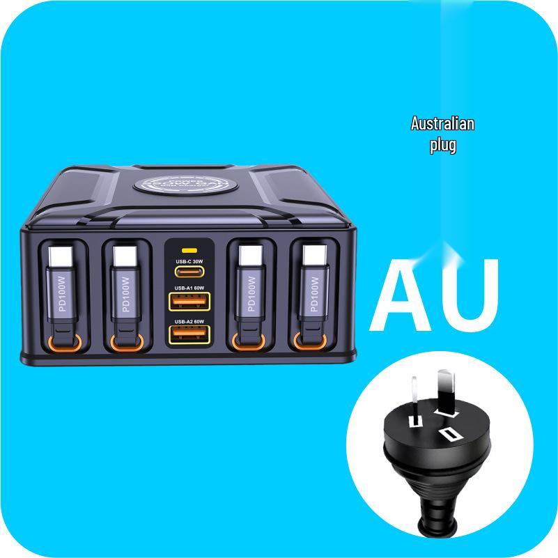 550W 8-in-1 GaN Multifunctional Charger with Retractable PD Cable for Laptop, Phone, and Drone Fast Charging Obsidian Black
550W 8-in-1 GaN Multifunctional Charger with Retractable PD Cable for Laptop, Phone, and Drone Fast Charging Obsidian Black
