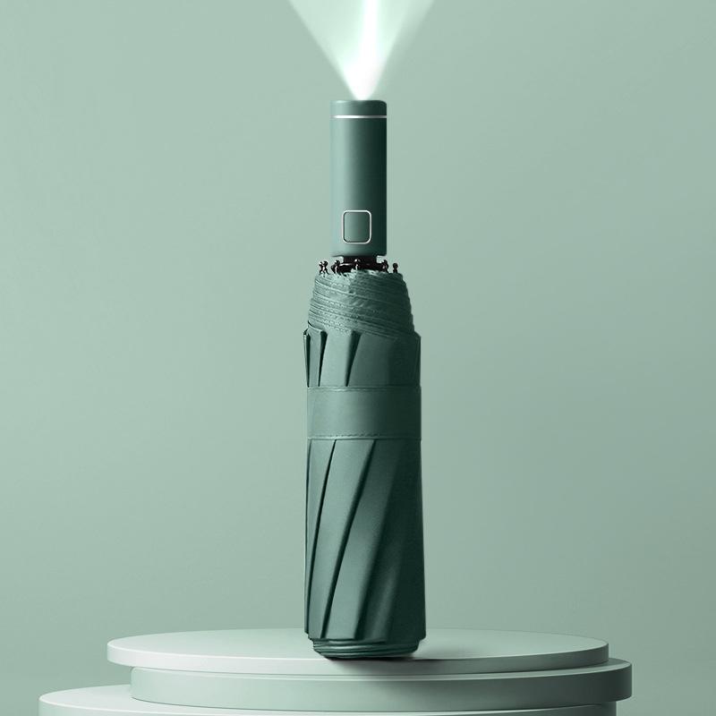 Ветрозащитный светодиодный зонт для мужчин, прочный зонтик от солнца с 10 ребрами, зонтик от солнца для женщин, фонарик, защита от ультрафиолета, автоматический зонт класса люкс зелёный