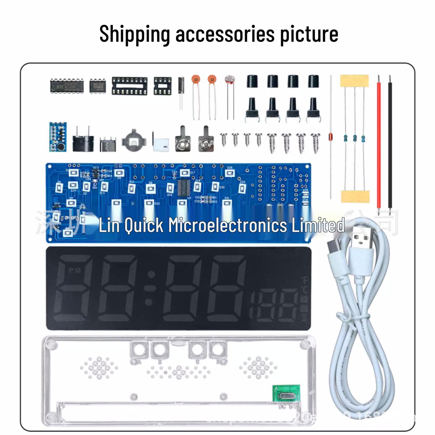 Voice-Activated Seven-Color Digital Clock DIY Kit with Temperature Display and Light Control
Voice-Activated Seven-Color Digital Clock DIY Kit with Temperature Display and Light Control