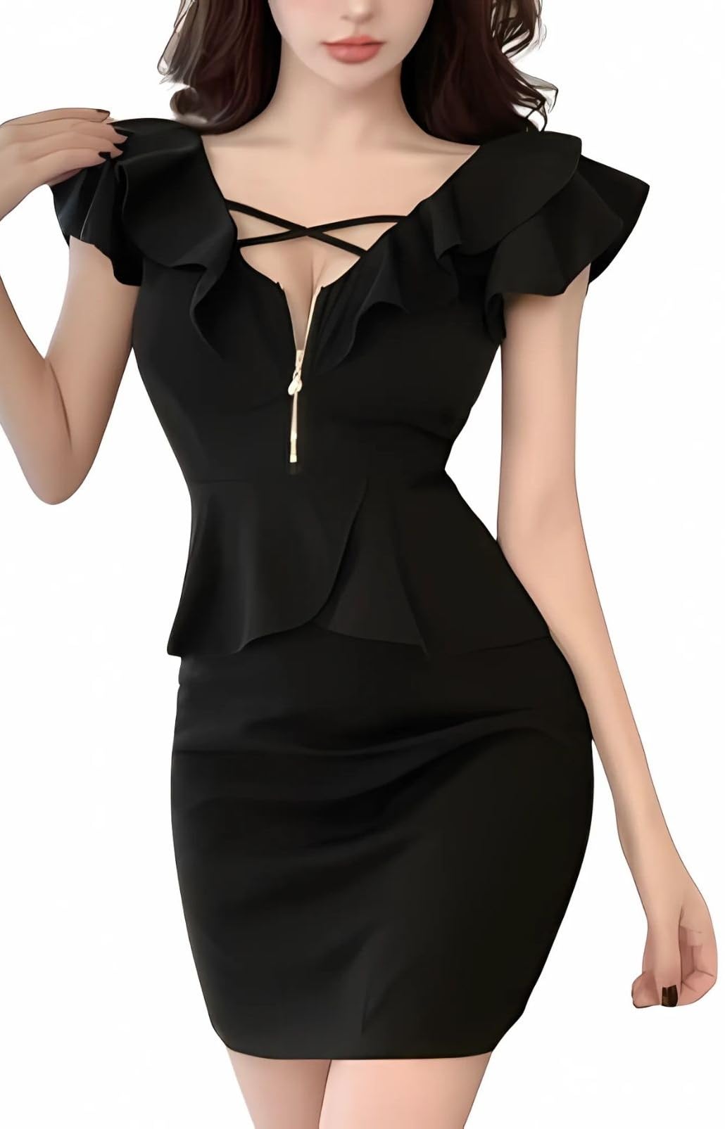 Toa Soa Women s Peplum Dress, Mini, Tight, Front Zip, Ruffles (Size L, Black)
Toa Soa Women s Peplum Dress, Mini, Tight, Front Zip, Ruffles (Size L, Black)