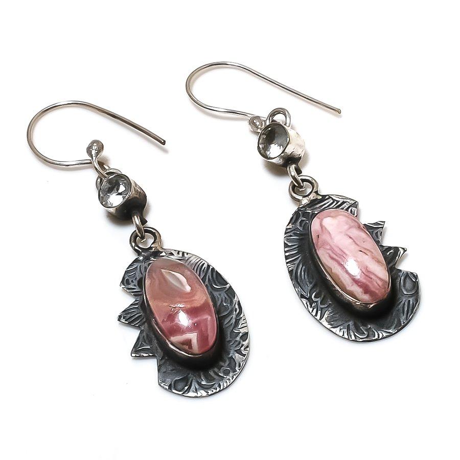 Серьги из стерлингового серебра 925 пробы с натуральным родохрозитом и топазом 2,17 дюйма B7j36 
Серьги из стерлингового серебра 925 пробы с натуральным родохрозитом и топазом 2,17 дюйма B7j36