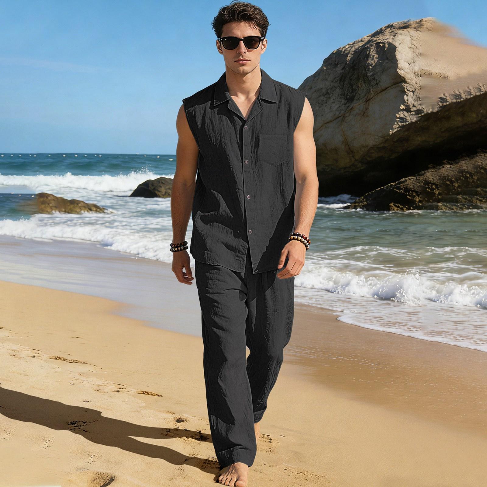Men Sleeveless Shirt and Pants Set Linen Fabric Lightweight Button Front Collar Shirt with Loose Fit Trousers Summer Casual Outfit XXL чёрный
Men Sleeveless Shirt and Pants Set Linen Fabric Lightweight Button Front Collar Shirt with Loose Fit Trousers Summer Casual Outfit XXL чёрный