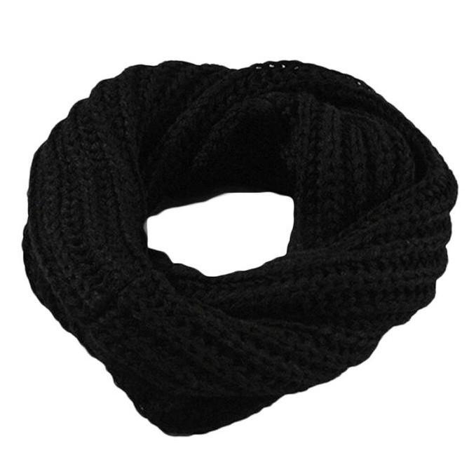 Вязаный круглый шерстяной шарф, шаль, зимний теплый воротник чёрный