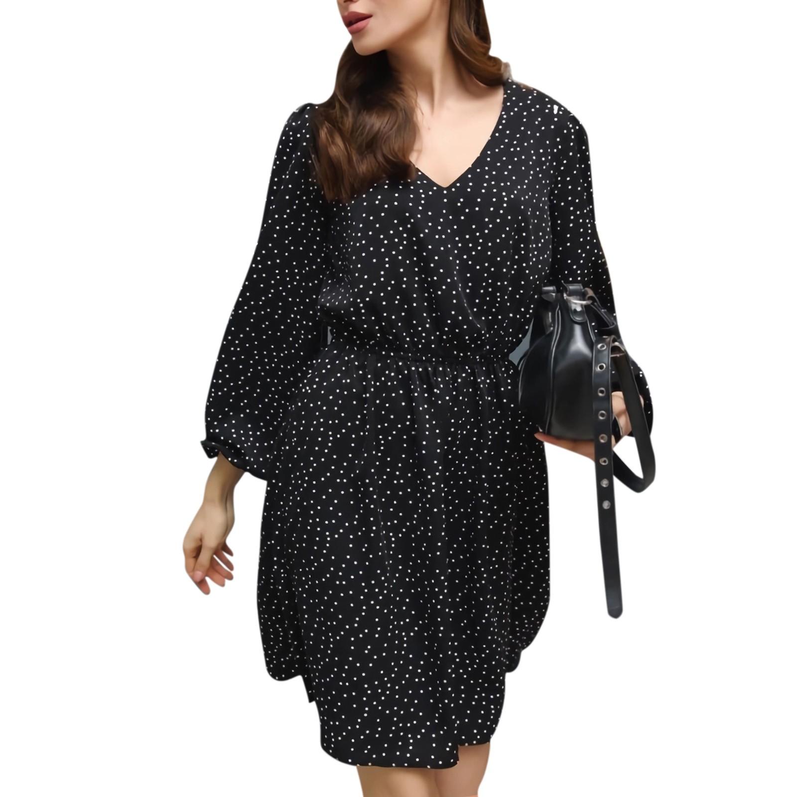 Women s Fashionable V-neck Long Sleeved Polka Dot Casual Waistband Dress S чорний
Women s Fashionable V-neck Long Sleeved Polka Dot Casual Waistband Dress S чорний