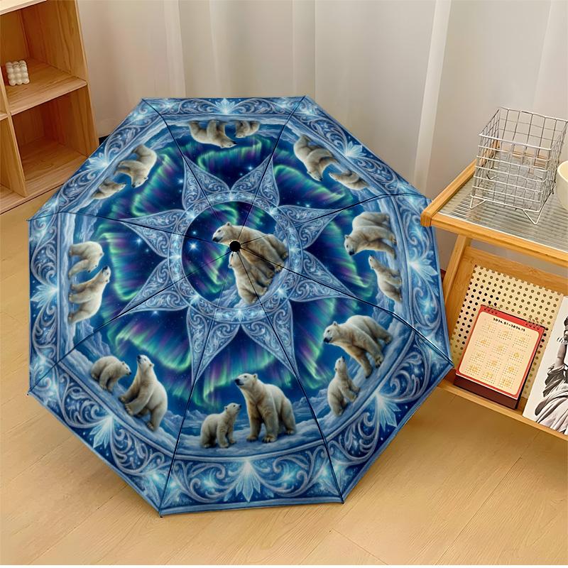 Polar Bears Playing Under Aurora Printed umbrella windproof folding umbrella portable sun and rain umbrella suitable for gifting
Polar Bears Playing Under Aurora Printed umbrella windproof folding umbrella portable sun and rain umbrella suitable for gifting