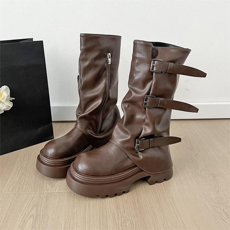 Fashion Vintage Height Increase Women Western Mid Calf Boots Fashion Belt Buckle Knight Booties PU Black Brown Long Women s Autumn Boots 40 коричневый
Fashion Vintage Height Increase Women Western Mid Calf Boots Fashion Belt Buckle Knight Booties PU Black Brown Long Women s Autumn Boots 40 коричневый