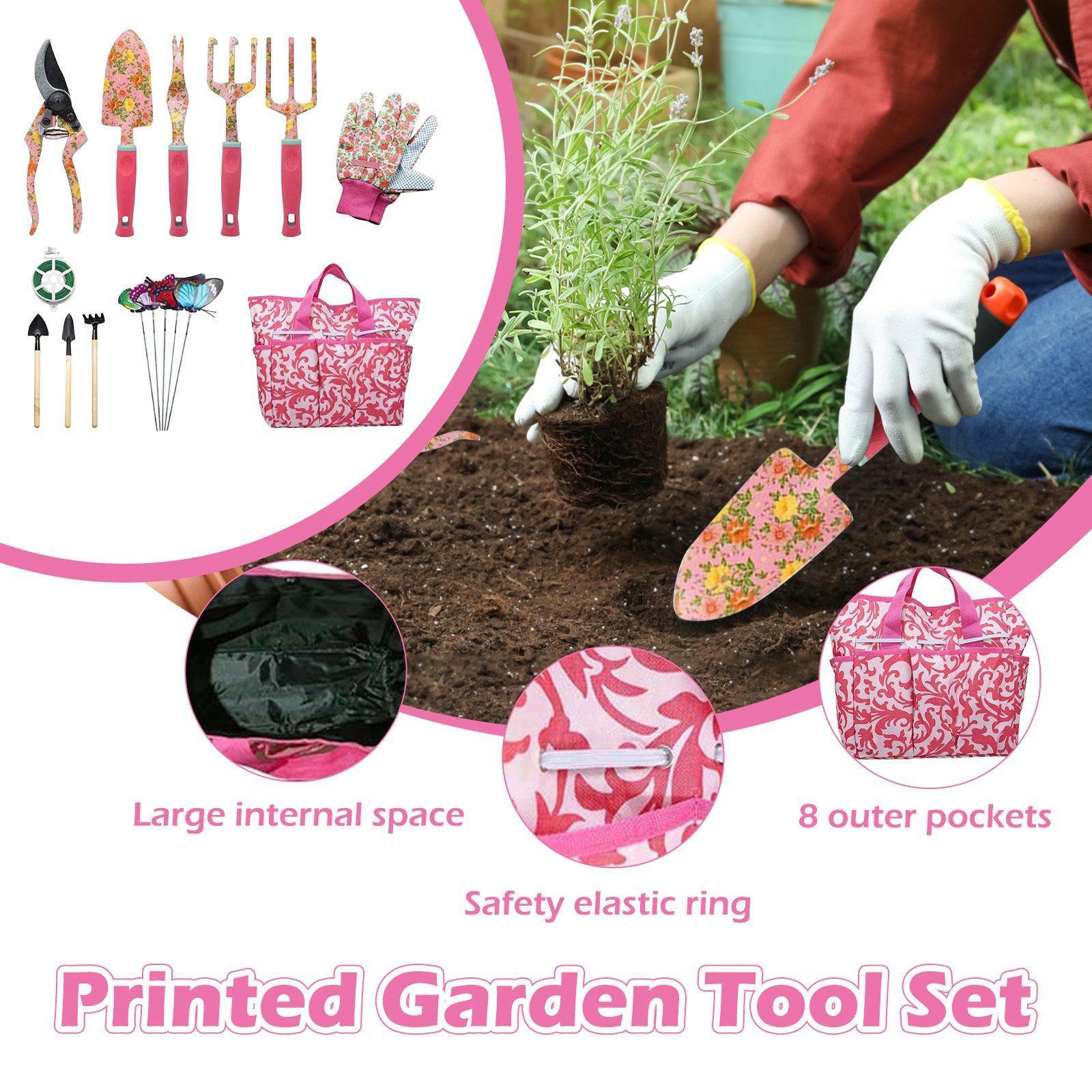 12-Piece Floral Garden Tool Set with Tote Bag, Gloves, Pruners, Trowels, Forks, Rake, and Decorative Butterflies One Size
12-Piece Floral Garden Tool Set with Tote Bag, Gloves, Pruners, Trowels, Forks, Rake, and Decorative Butterflies One Size