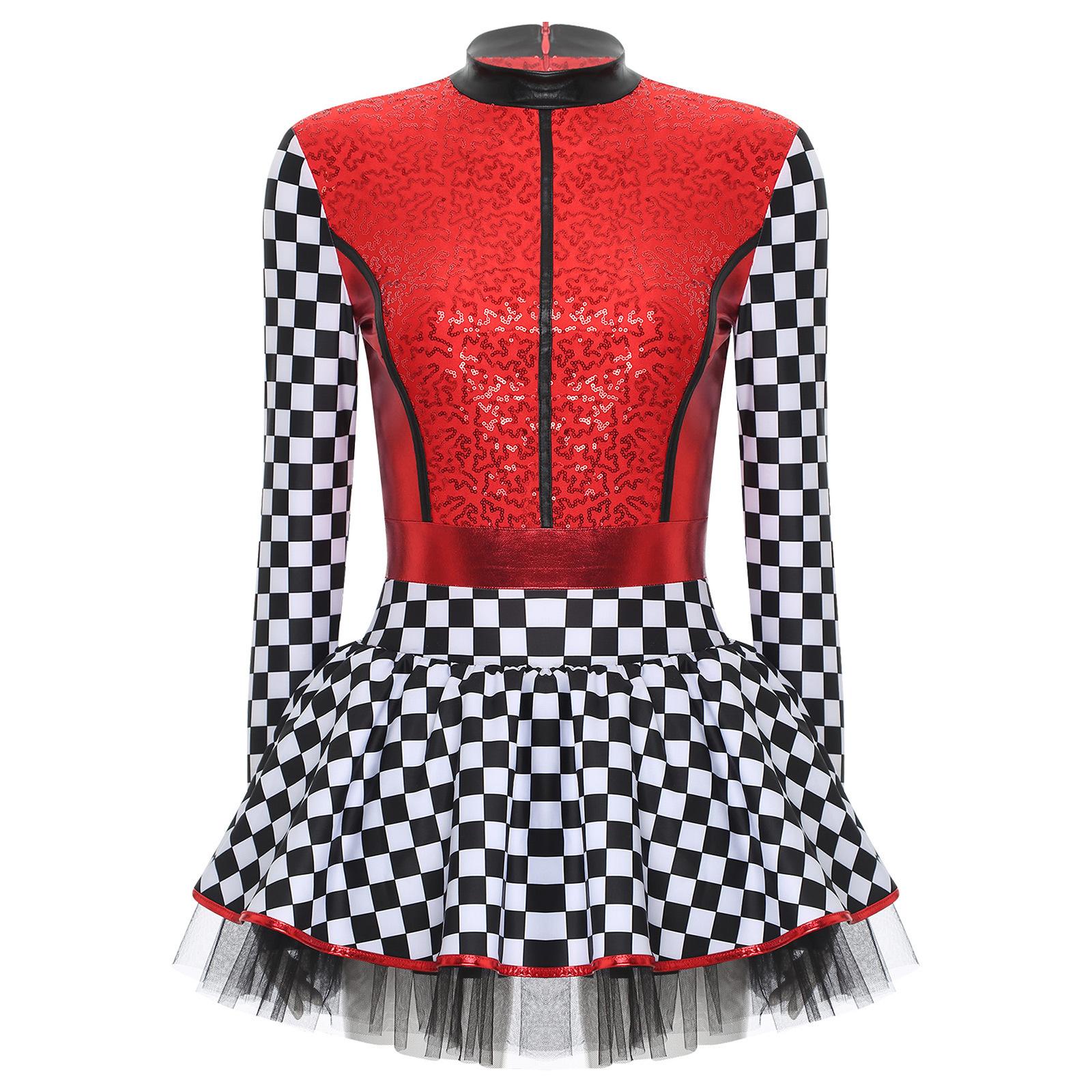 Жіночий костюм гонщиці з шаховим дизайном, довгим рукавом, паєтками, А-силуетною тюлевою спідницею, шортами, плаття для водіння S червоний
Жіночий костюм гонщиці з шаховим дизайном, довгим рукавом, паєтками, А-силуетною тюлевою спідницею, шортами, плаття для водіння S червоний