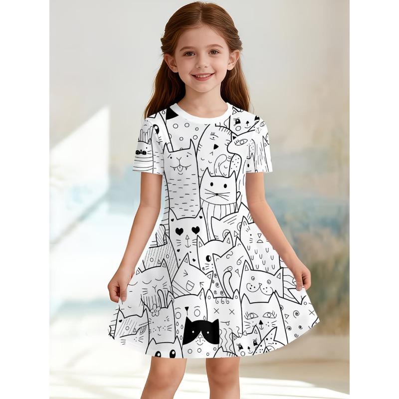 Cute Cat Print Girls Princess Dress Summer Casual Dress for Girls Cartoon Graphic Outfit O-Neck Birthday Gifts 110
Cute Cat Print Girls Princess Dress Summer Casual Dress for Girls Cartoon Graphic Outfit O-Neck Birthday Gifts 110
