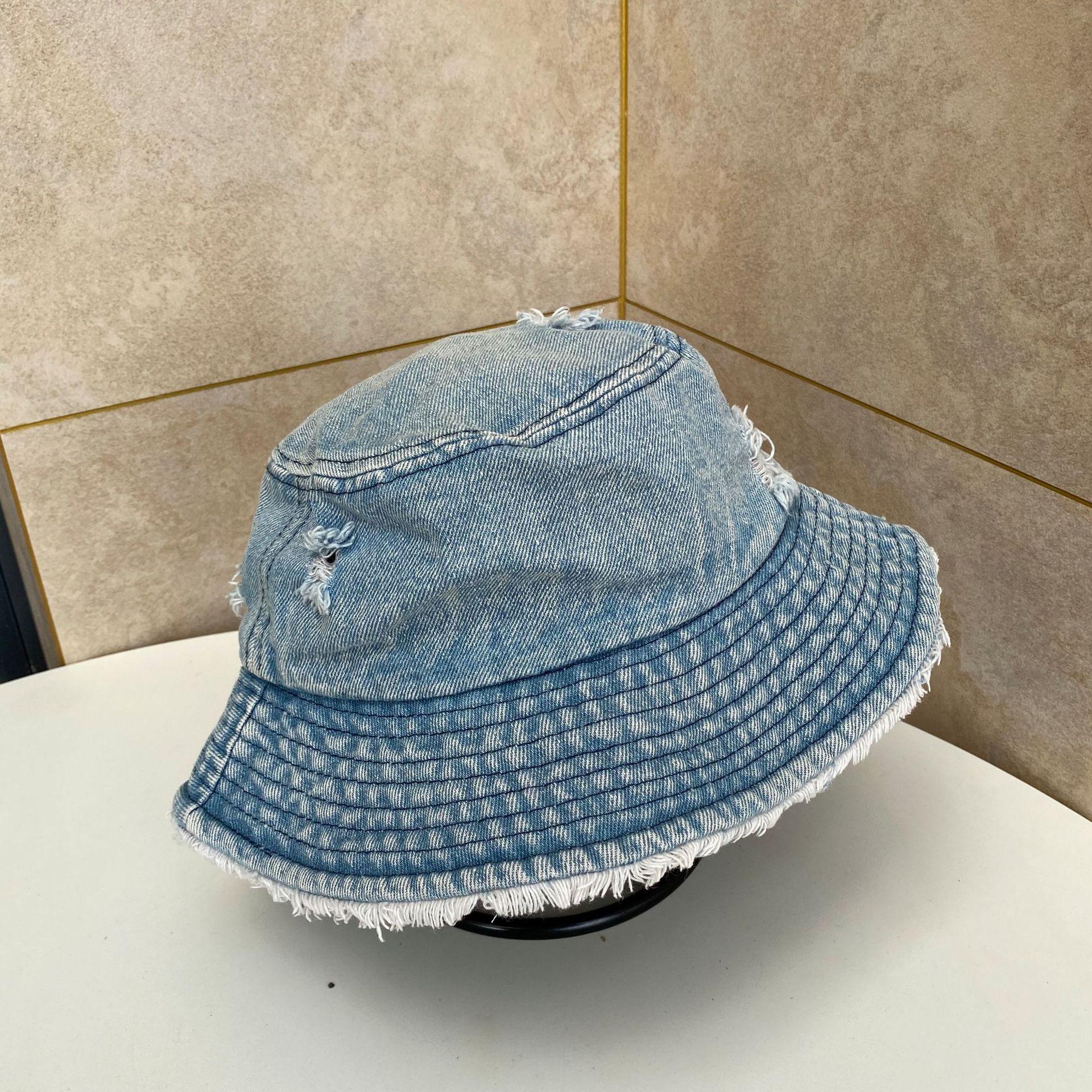 Старая рваная джинсовая шляпа-ведро с каймой, женская, иностранного стиля, универсальная, для умывания, абажур M(56-58cm)