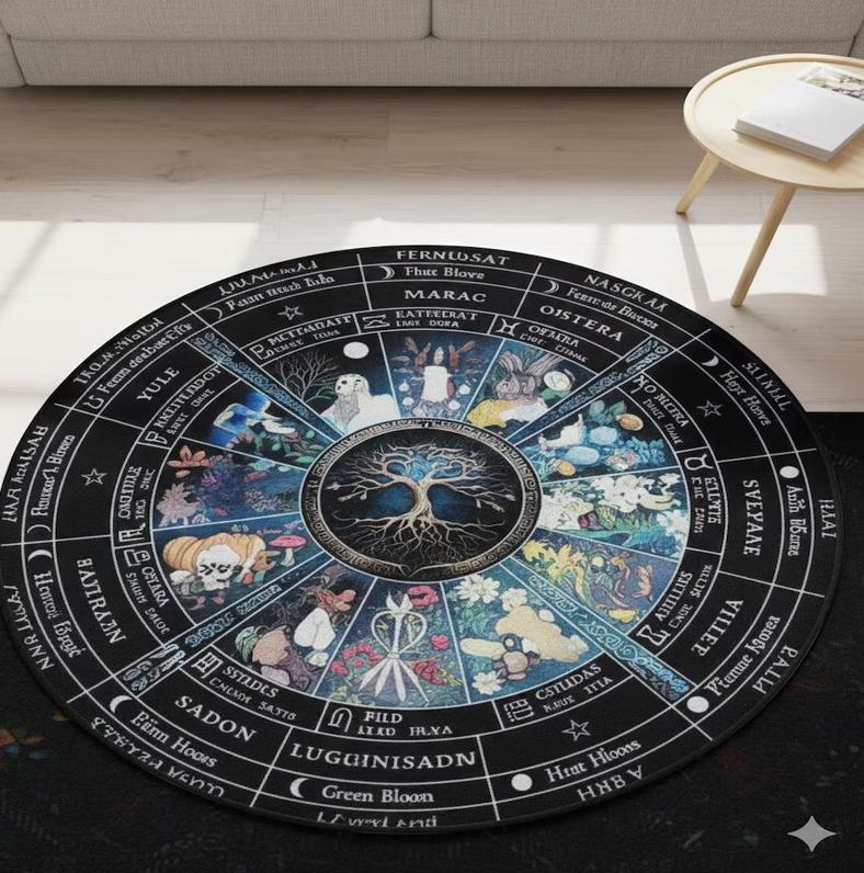 Tree of Life Zodiac Round Circle Rug Celestial Astrology Carpet with Moons Stars and Seasons Dark Cosmic Vintage Home Decoration 80cm x 80cm
Tree of Life Zodiac Round Circle Rug Celestial Astrology Carpet with Moons Stars and Seasons Dark Cosmic Vintage Home Decoration 80cm x 80cm