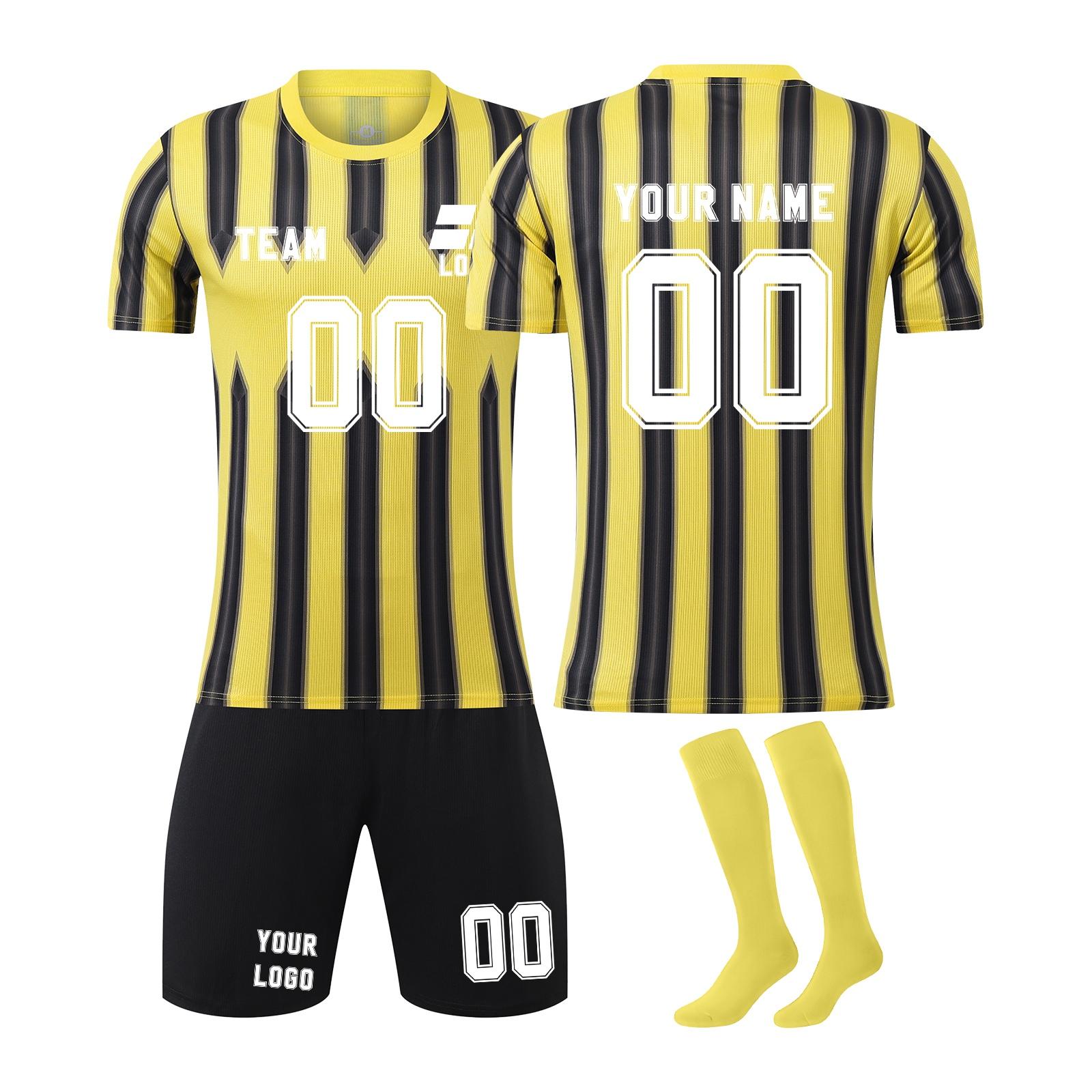 Men s Short Sleeve Soccer Jersey Set with Vertical Stripe Print Crew Neck Sports Shirt Shorts and Socks for Training Match XS жовтий
Men s Short Sleeve Soccer Jersey Set with Vertical Stripe Print Crew Neck Sports Shirt Shorts and Socks for Training Match XS жовтий