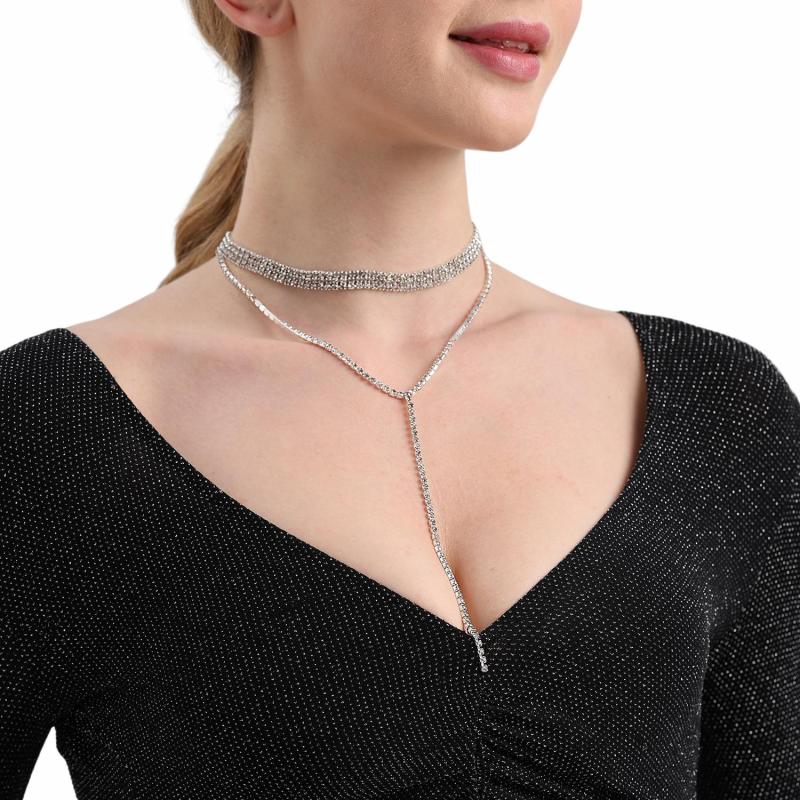 Women Girls Rhinestone Necklaces Trendy Silver Diamond Choker Necklace Long Tassel Chain For Party
Women Girls Rhinestone Necklaces Trendy Silver Diamond Choker Necklace Long Tassel Chain For Party
