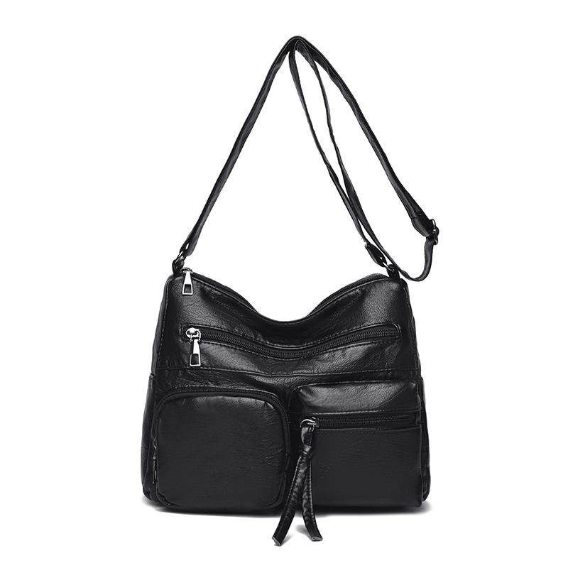 Женская сумка Винтажная сумка через плечо Многокарманная Большая вместимость Сумка кроссбоди чёрный