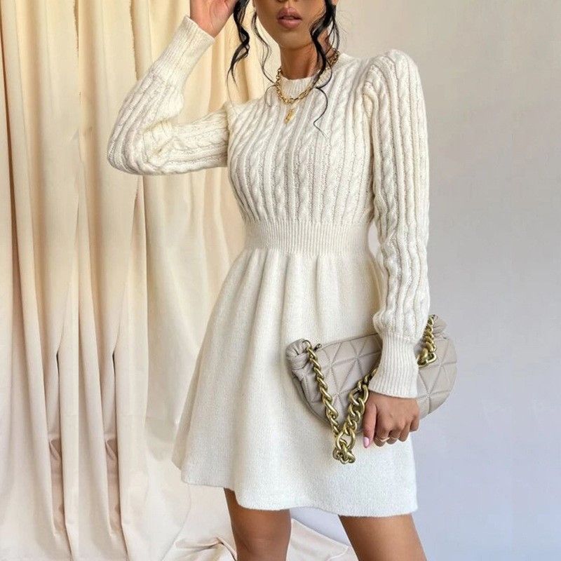 Fashion New New Arrival Cable Stitch Knitted Dress Women round Neck Pure Color Waist Trimming Casual Commuter Dress Women White L
Fashion New New Arrival Cable Stitch Knitted Dress Women round Neck Pure Color Waist Trimming Casual Commuter Dress Women White L