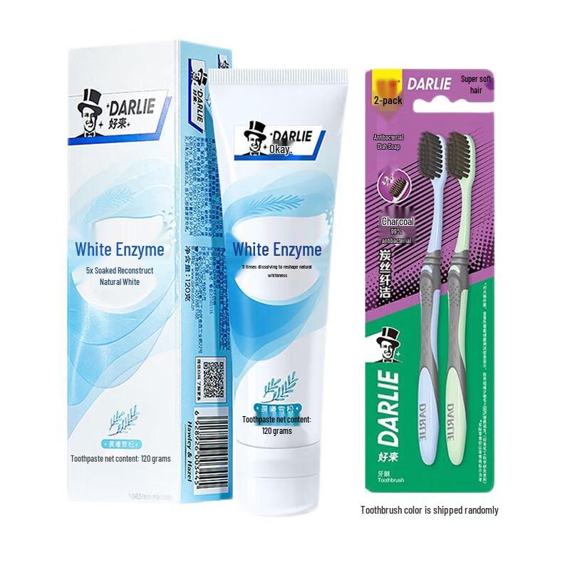 Darlie White Enzyme Fresh Mint Toothpaste with 2 Toothbrushes
Darlie White Enzyme Fresh Mint Toothpaste with 2 Toothbrushes