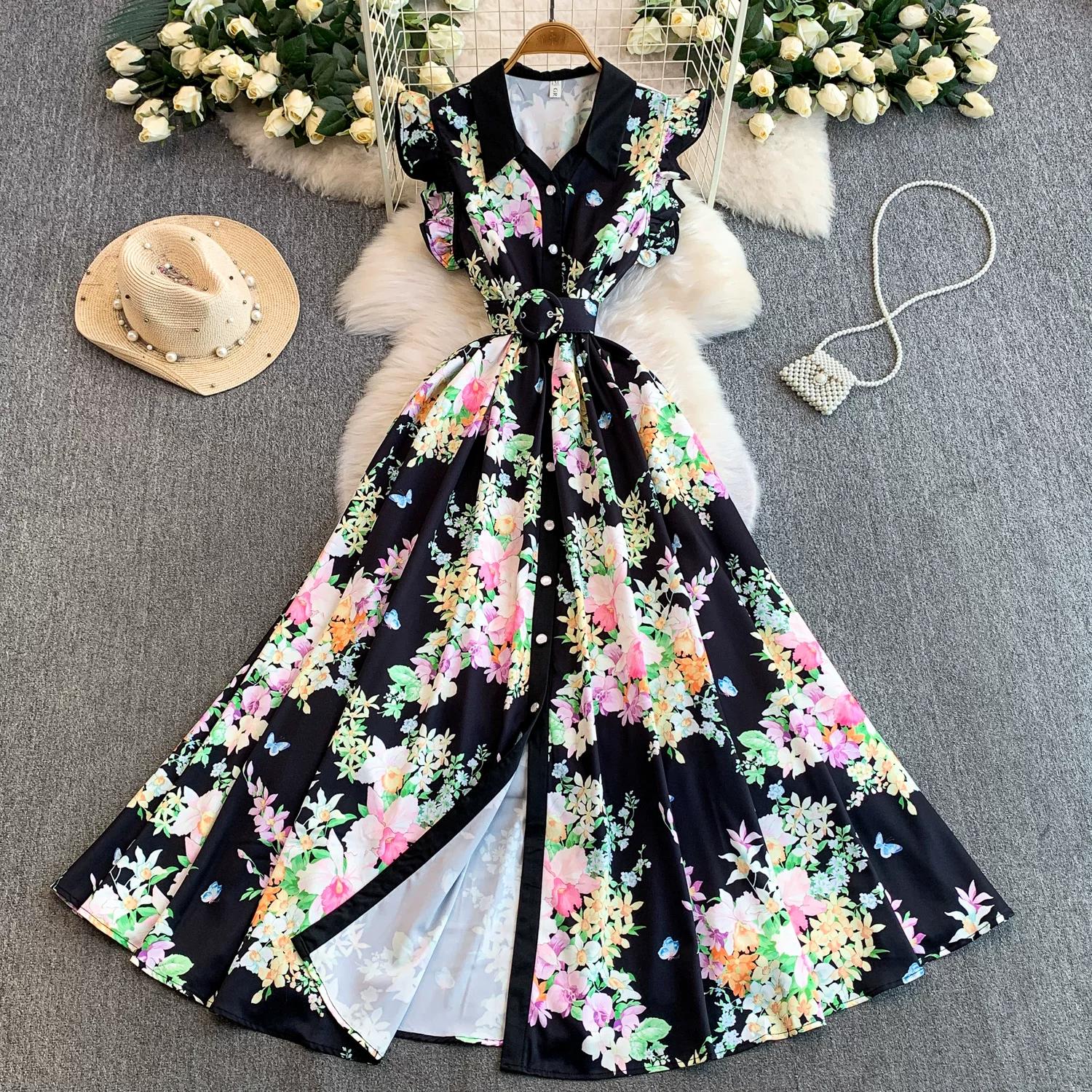 Sweet Floral Print Flying Sleeve Long Maxi Dress for Women ElegantTurn Down Collar Short Sleeve Single Breasted Summer Dresses 2XL чорний
Sweet Floral Print Flying Sleeve Long Maxi Dress for Women ElegantTurn Down Collar Short Sleeve Single Breasted Summer Dresses 2XL чорний
