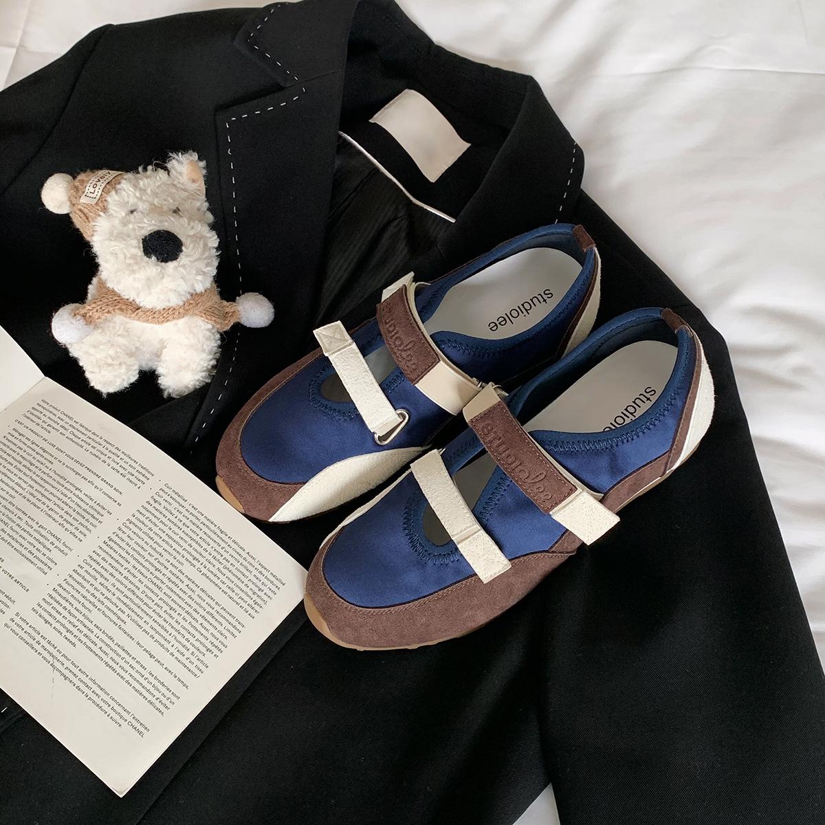 Виноградная мать та же ленивая евангельская двойная липучка цветовая гамма балетки одинарные туфли Мэри Джейн круглый носок универсальная повседневная обувь женская 40 темно-синий