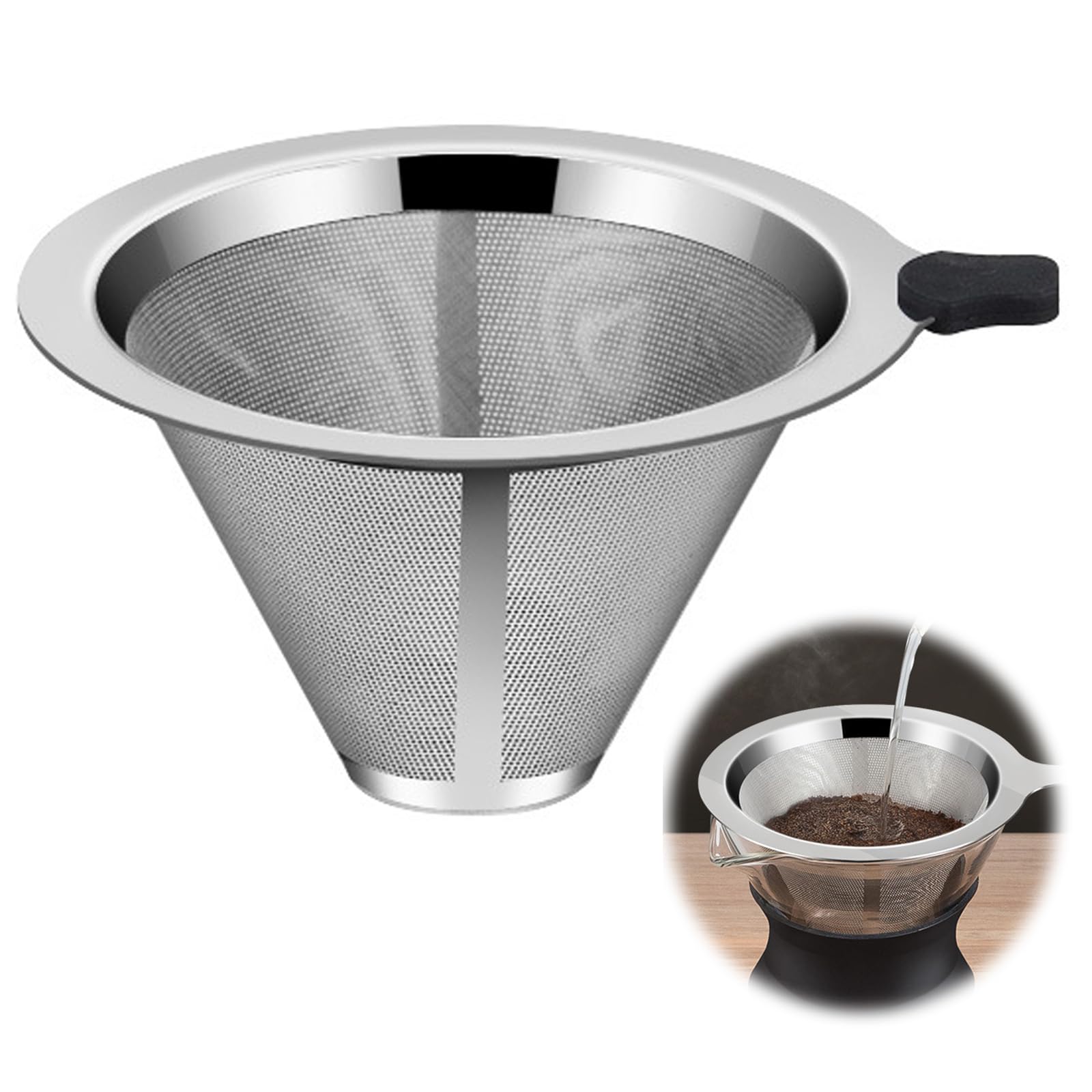 EsiFare Stainless Steel Coffee Reusable Coffee Conical Stainless Steel Mesh Coffee Fine Coffee Maker Strainer with Silicone Easy to for and Offices
EsiFare Stainless Steel Coffee Reusable Coffee Conical Stainless Steel Mesh Coffee Fine Coffee Maker Strainer with Silicone Easy to for and Offices