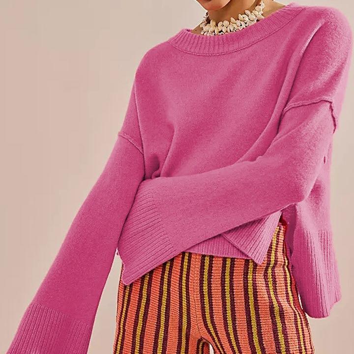 QICED Осенне-зимний однотонный свитер с круглым вырезом и расклешенными манжетами, модный свитер для женщин XL розы красного
QICED Осенне-зимний однотонный свитер с круглым вырезом и расклешенными манжетами, модный свитер для женщин XL розы красного