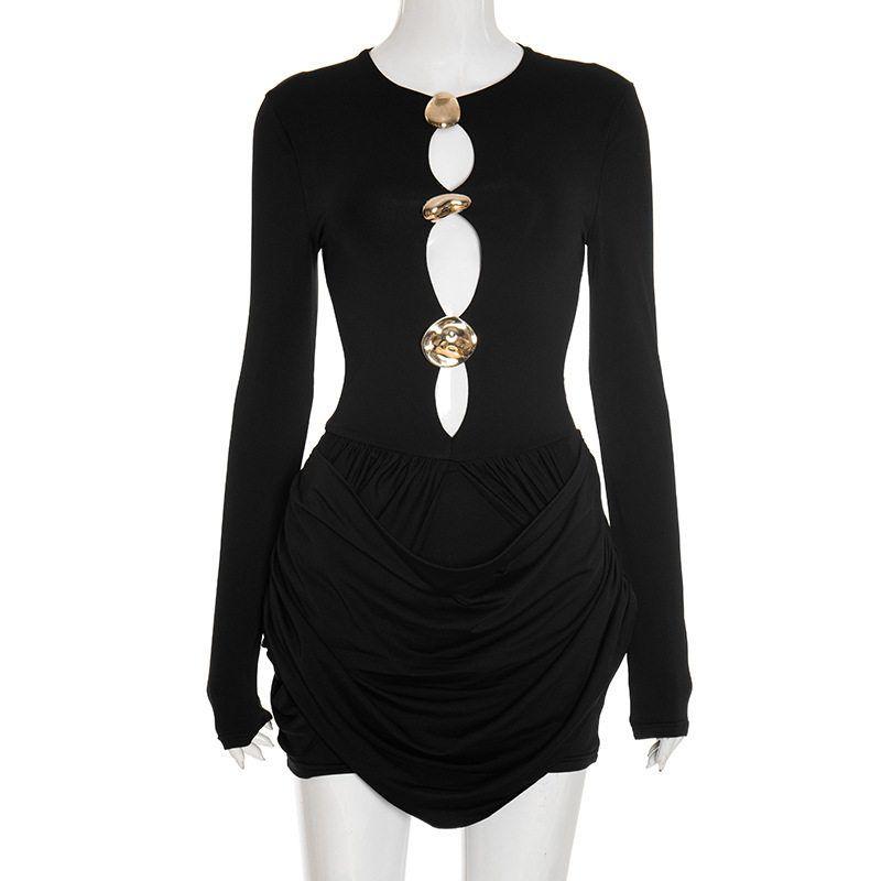 C25Ds263 European and American Women s Fashion Autumn New Solid Color Slim Fit Elegant Luxurious Decorative Pleated Mini Short Dress Black (Ready to Ship) S
C25Ds263 European and American Women s Fashion Autumn New Solid Color Slim Fit Elegant Luxurious Decorative Pleated Mini Short Dress Black (Ready to Ship) S