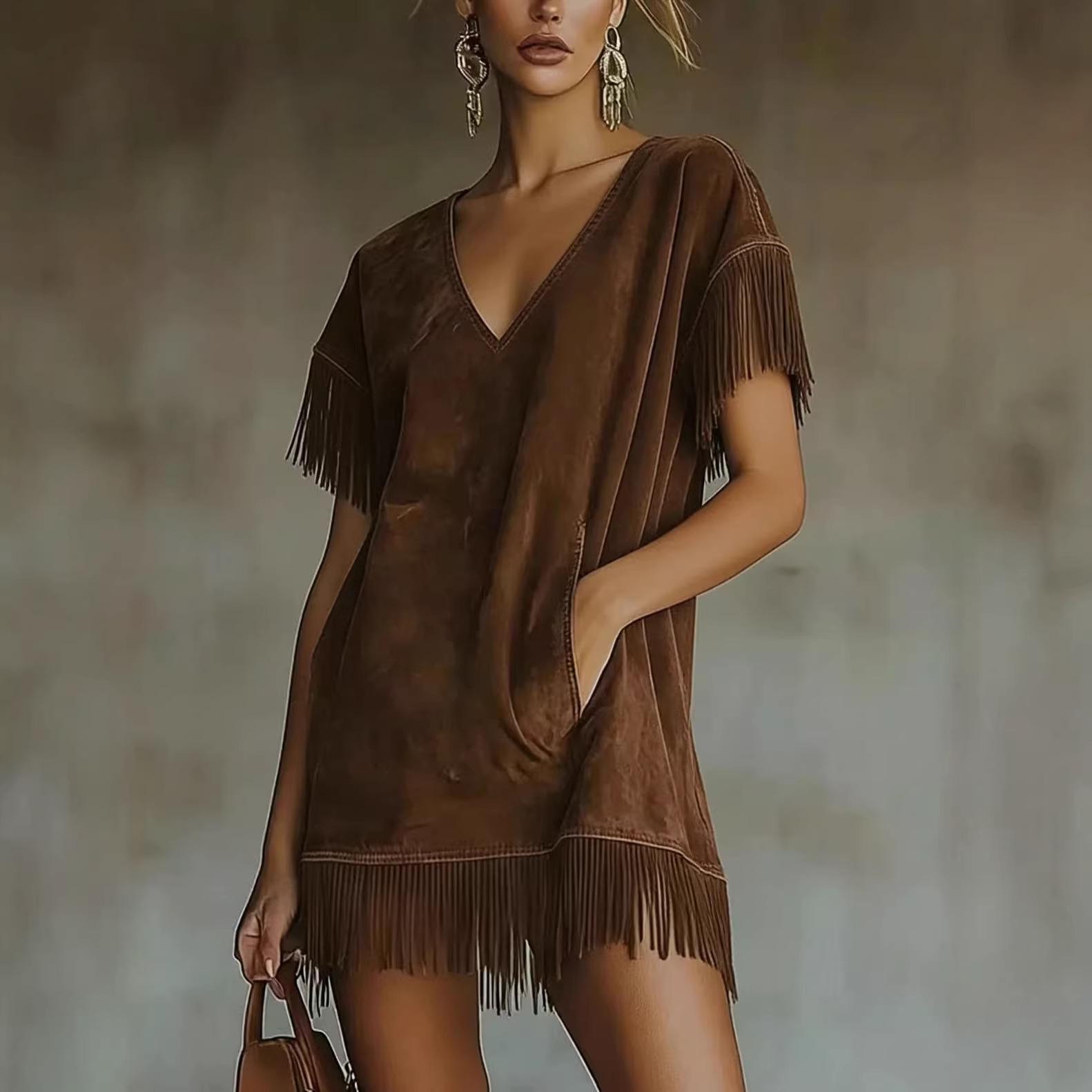 In Stock V-neck Loose Pocket Tassel Long Sleeve Suede Dress - Spring/Summer 2026 XS
In Stock V-neck Loose Pocket Tassel Long Sleeve Suede Dress - Spring/Summer 2026 XS