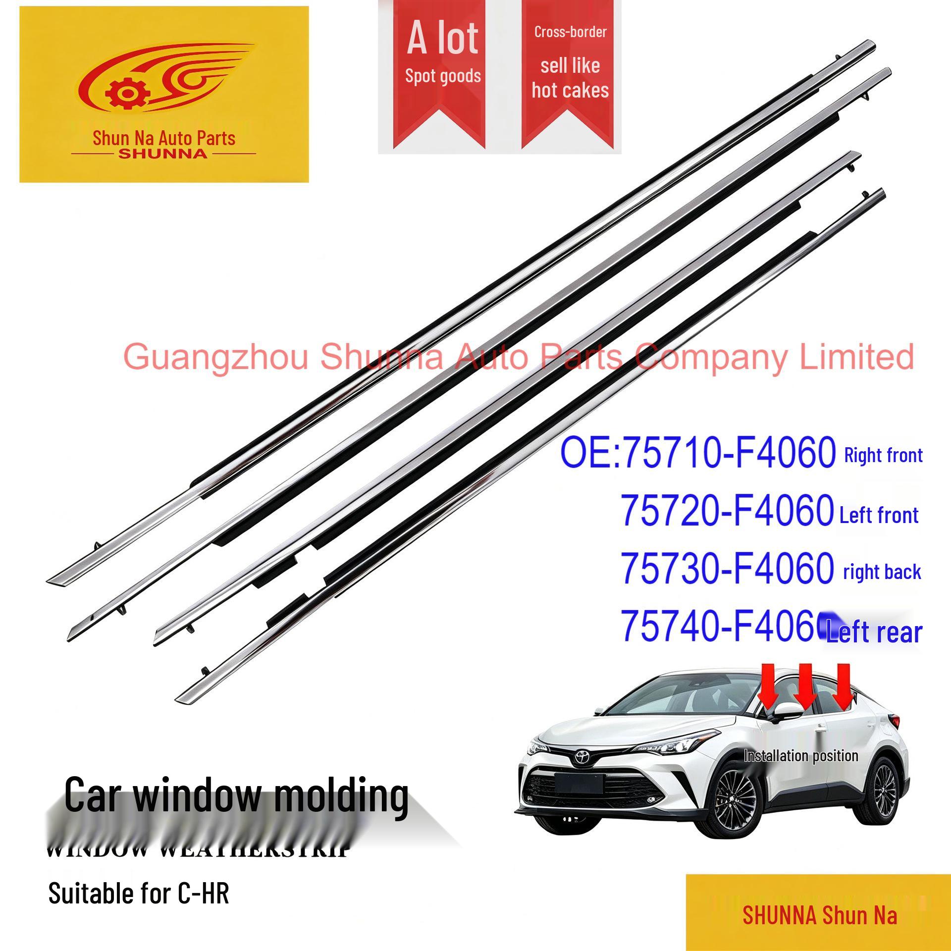 Toyota C-HR Front & Rear Door Glass Weatherstripping - Models 75710-F4060, 75730-F4060 75710-F4060, 75720-F4060, 75730-F4060, 75740-F4060
Toyota C-HR Front & Rear Door Glass Weatherstripping - Models 75710-F4060, 75730-F4060 75710-F4060, 75720-F4060, 75730-F4060, 75740-F4060
