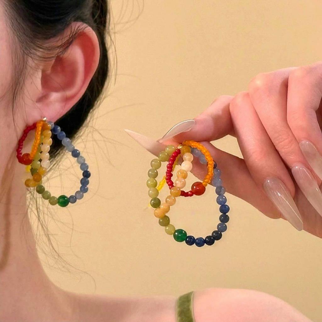 Серьги-пусеты из натурального камня, круглые, с бусинами, универсальные, простые, нишевая мода, темпераментные серьги
Серьги-пусеты из натурального камня, круглые, с бусинами, универсальные, простые, нишевая мода, темпераментные серьги