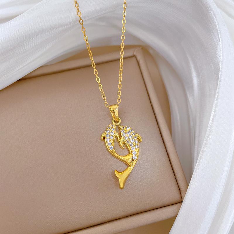 Luxury Zircon Couple Dolphin Pendant Necklace for Women Gold Color Stainless Steel Chain Jewelry Accessories Gifts for Lover
Luxury Zircon Couple Dolphin Pendant Necklace for Women Gold Color Stainless Steel Chain Jewelry Accessories Gifts for Lover