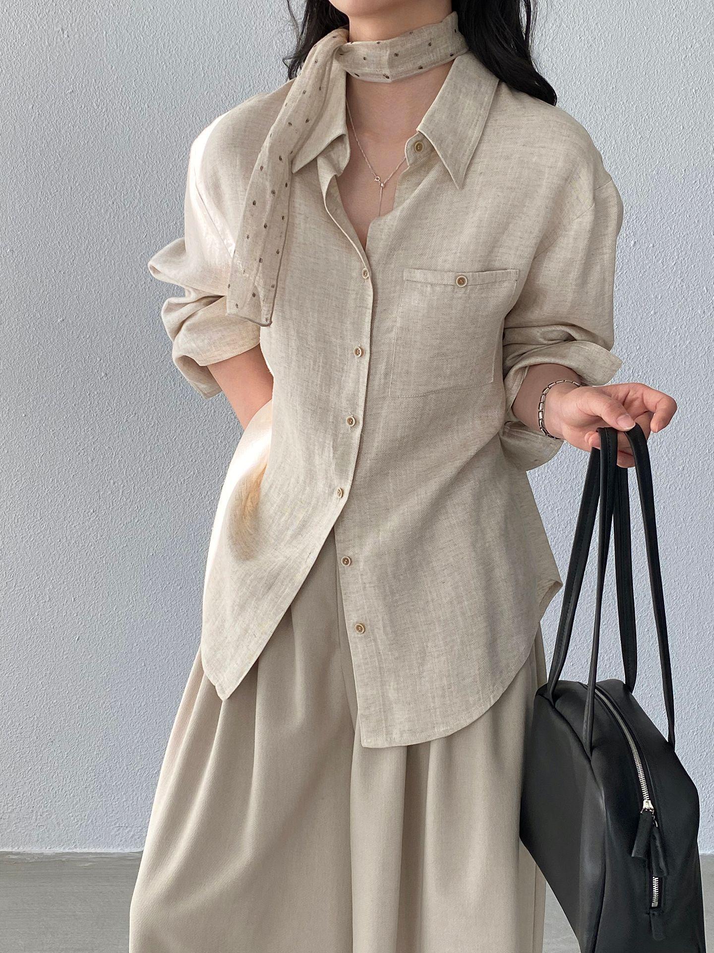 Jiang Zuo Women s Spring Linen Lapel Cardigan – Old Money Style, Irregular Silhouette, Casual Loose Fit Shirt
Jiang Zuo Women s Spring Linen Lapel Cardigan – Old Money Style, Irregular Silhouette, Casual Loose Fit Shirt