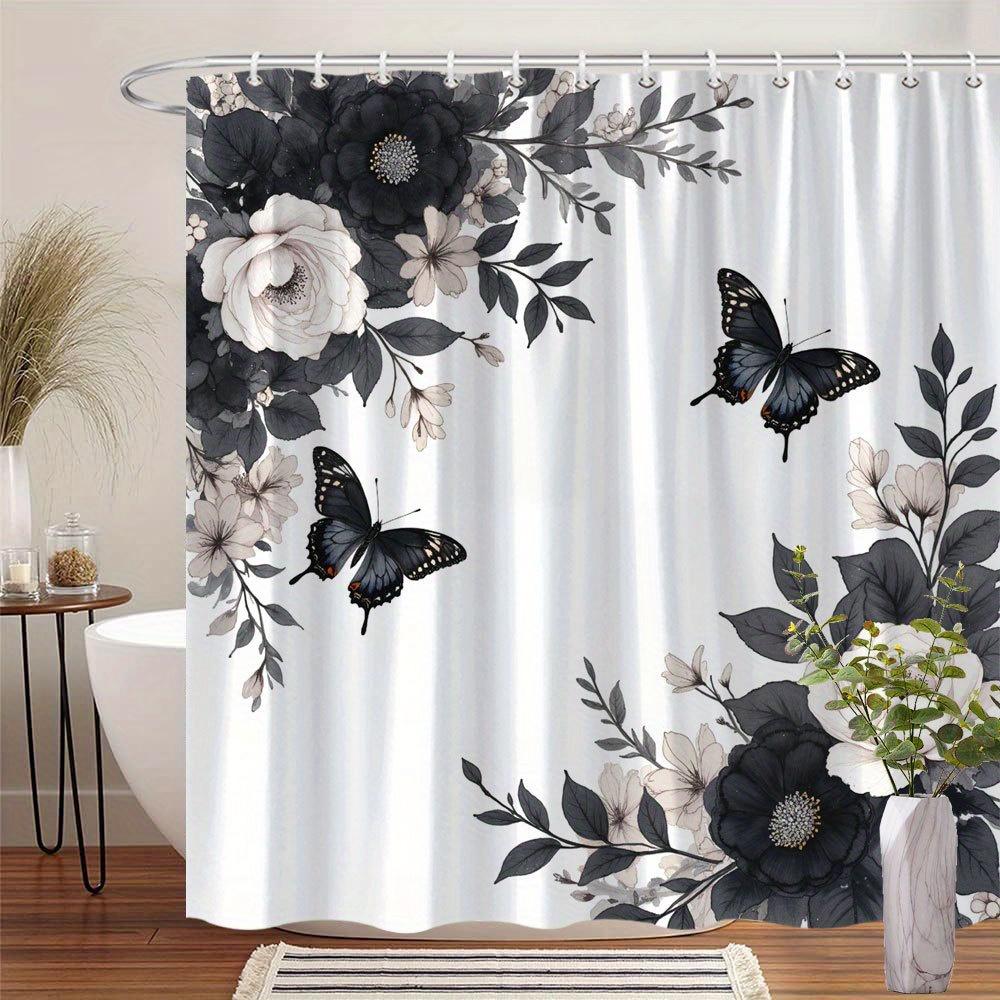 1 Polyester Shower Curtain, Elegant Floral Pattern, Black And White Roses, Victorian Design, With Hooks, Machine Washable W60H190(CM)-1 Pcs
1 Polyester Shower Curtain, Elegant Floral Pattern, Black And White Roses, Victorian Design, With Hooks, Machine Washable W60H190(CM)-1 Pcs