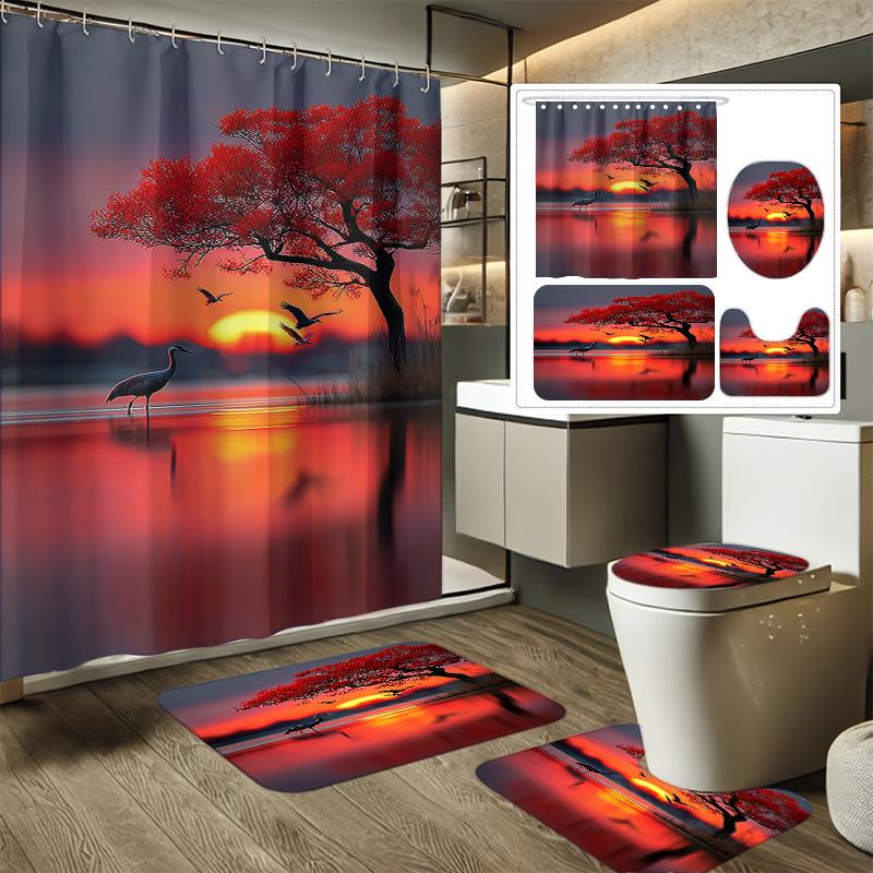 4pcs Autumn Forest Sunset Tranquil Printed Shower Curtain Set, Ring Shower Curtain, Multi Size, Decorative Bathroom Set Includ 90x180cm
4pcs Autumn Forest Sunset Tranquil Printed Shower Curtain Set, Ring Shower Curtain, Multi Size, Decorative Bathroom Set Includ 90x180cm