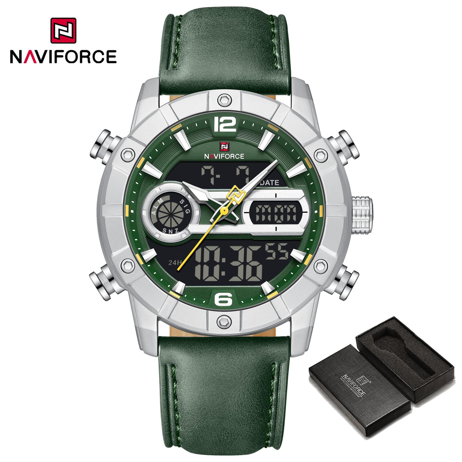 Годинник NAVIFORCE для чоловіків Подвійний час Люмінесцентні стрілки Кварцовий механізм РК-дисплей Шкіряний ремінець Водонепроникний Чоловічий годинник Подарунок NF9263 зелений
Годинник NAVIFORCE для чоловіків Подвійний час Люмінесцентні стрілки Кварцовий механізм РК-дисплей Шкіряний ремінець Водонепроникний Чоловічий годинник Подарунок NF9263 зелений