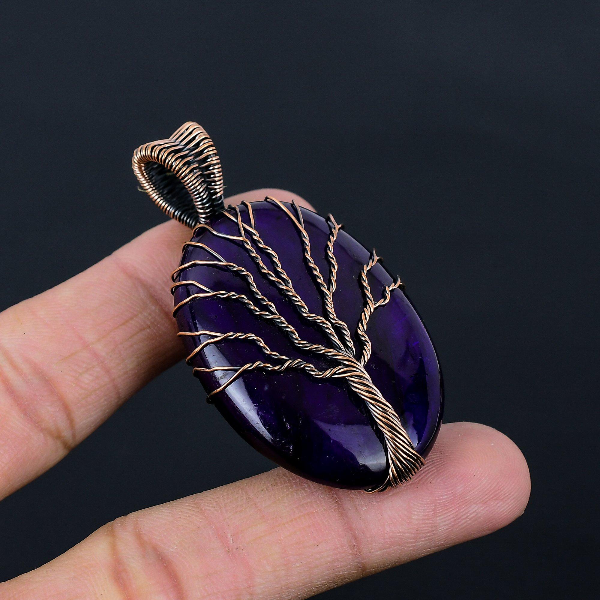 Роскошное Древо Жизни Синий Вспышка Лабрадорит Драгоценный Камень Чистая Медная Проволока Обертка Ювелирные Изделия Ручной Работы Подвеска 2.44 Inches синий