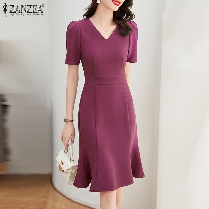 ZANZEA Летнее женское элегантное тонкое платье-миди с v-образным вырезом и рюшами в виде русалки 
ZANZEA Летнее женское элегантное тонкое платье-миди с v-образным вырезом и рюшами в виде русалки